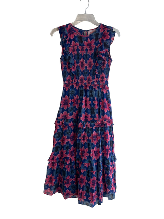 Banjanan Size XS Navy & Pink Cotton V Neck Flutter Sleeve Floral Print Dress Navy & Pink / XS