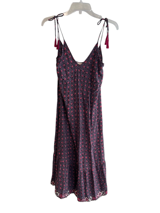 Natalie Martin Size XS Brown & Red Rayon V Neck tie strap Floral Print Dress Brown & Red / XS