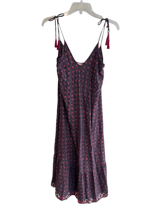 Natalie Martin Size XS Brown & Red Rayon V Neck tie strap Floral Print Dress Brown & Red / XS