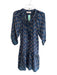 Natalie Martin Size XS Navy Rayon Tie V Neck Long Sleeve Abstract Print Dress Navy / XS