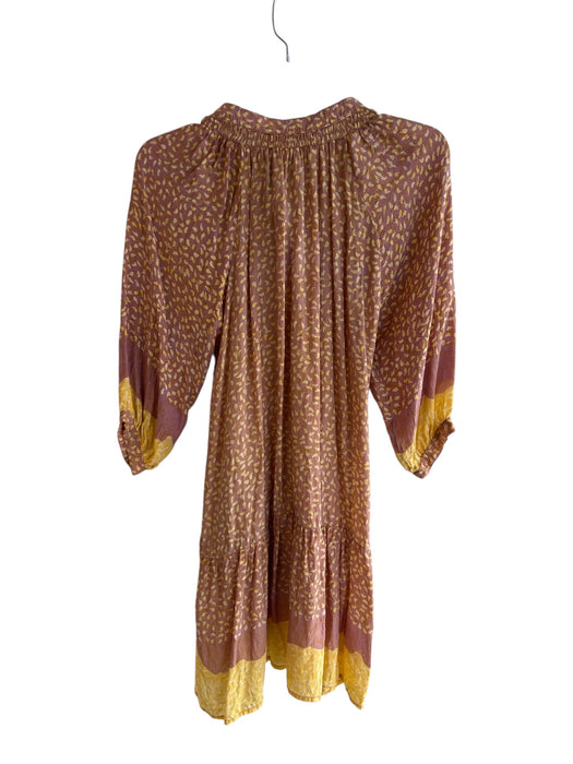 Natalie Martin Size XS Brown Rayon Tie V Neck Long Sleeve Abstract Print Dress Brown / XS