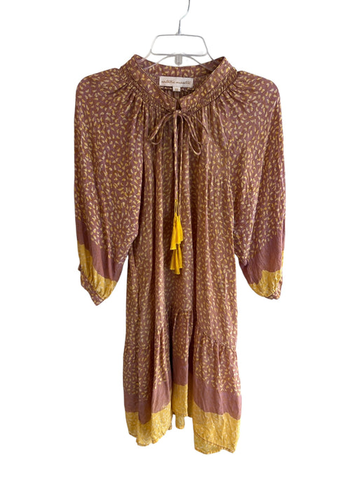 Natalie Martin Size XS Brown Rayon Tie V Neck Long Sleeve Abstract Print Dress Brown / XS