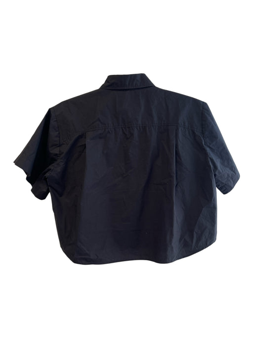 Frame Size S Black Cotton Collared Button Up Short Sleeve Cropped Top Black / S