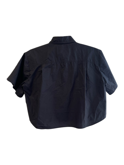 Frame Size S Black Cotton Collared Button Up Short Sleeve Cropped Top Black / S