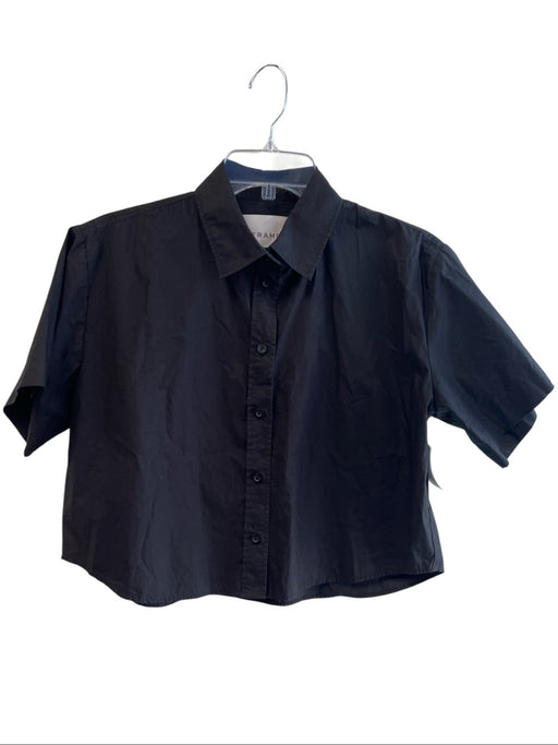 Frame Size S Black Cotton Collared Button Up Short Sleeve Cropped Top Black / S