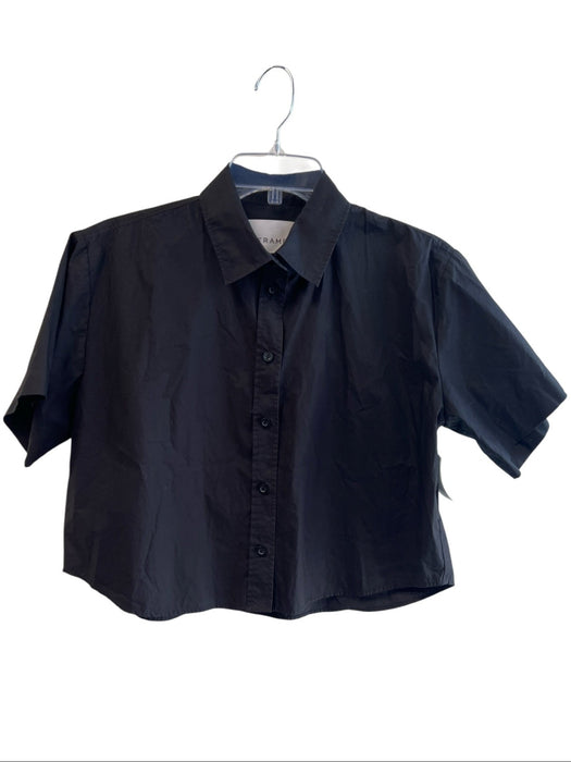 Frame Size S Black Cotton Collared Button Up Short Sleeve Cropped Top Black / S