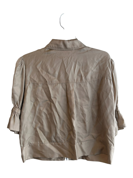 Cinq a Sept Size S Khaki Cupro Collared Zip Front 1/2 Puff Sleeve Jacket Khaki / S