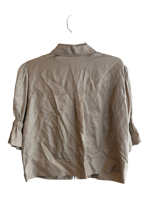 Cinq a Sept Size S Khaki Cupro Collared Zip Front 1/2 Puff Sleeve Jacket Khaki / S