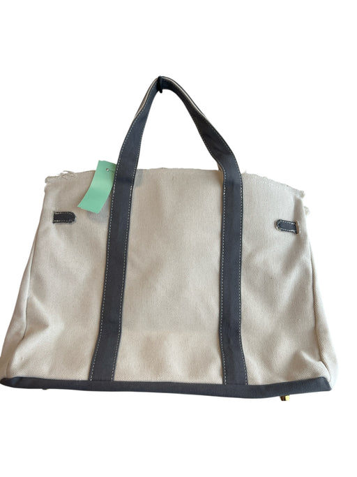 No Brand Cream & Gray Canvas Top Handles Gold Hardware Fold Over Tote Bag Cream & Gray / L