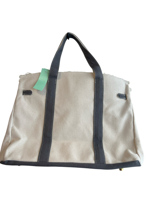 No Brand Cream & Gray Canvas Top Handles Gold Hardware Fold Over Tote Bag Cream & Gray / L