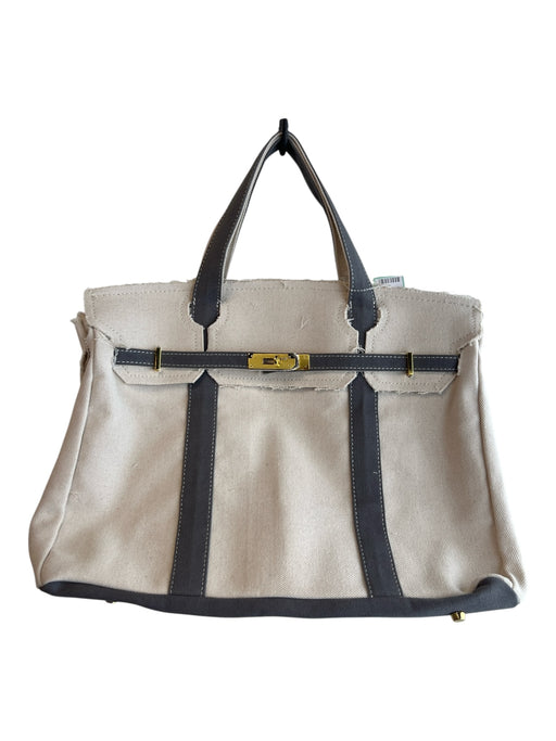 No Brand Cream & Gray Canvas Top Handles Gold Hardware Fold Over Tote Bag Cream & Gray / L