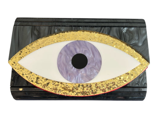 No Brand Black & Multi Acrylic Fold Over Eye Inside Pocket Clutch Bag Black & Multi