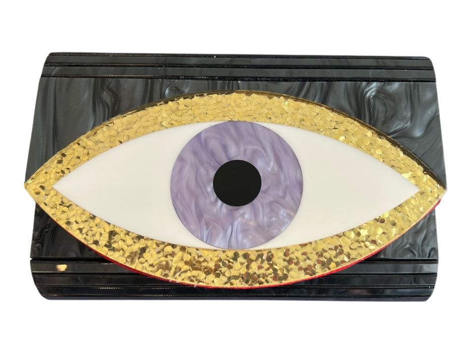 No Brand Black & Multi Acrylic Fold Over Eye Inside Pocket Clutch Bag Black & Multi