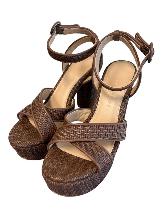 Veronica Beard Shoe Size 6.5 Brown Leather Woven Cross Over Block Heel Shoes Brown / 6.5