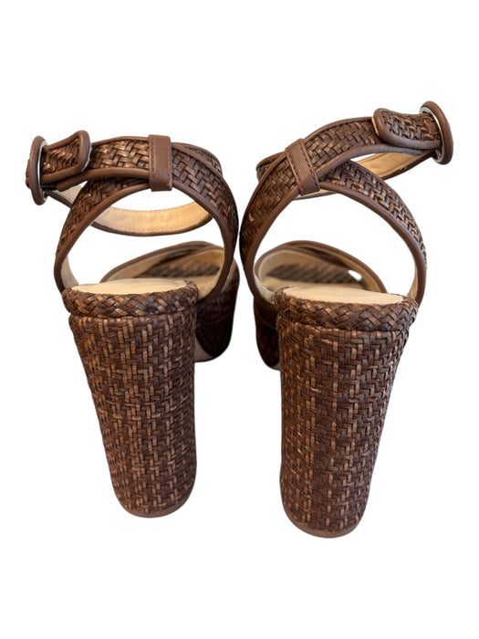 Veronica Beard Shoe Size 6.5 Brown Leather Woven Cross Over Block Heel Shoes Brown / 6.5