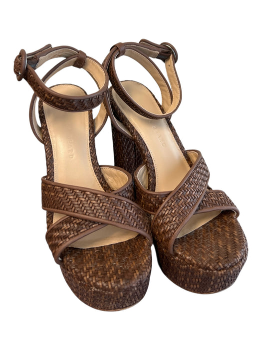 Veronica Beard Shoe Size 6.5 Brown Leather Woven Cross Over Block Heel Shoes Brown / 6.5