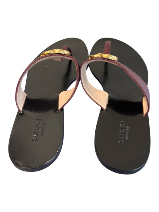 Gucci Shoe Size 37 Black & Maroon Leather Gold hardware Logo Flat Shoes Black & Maroon / 37