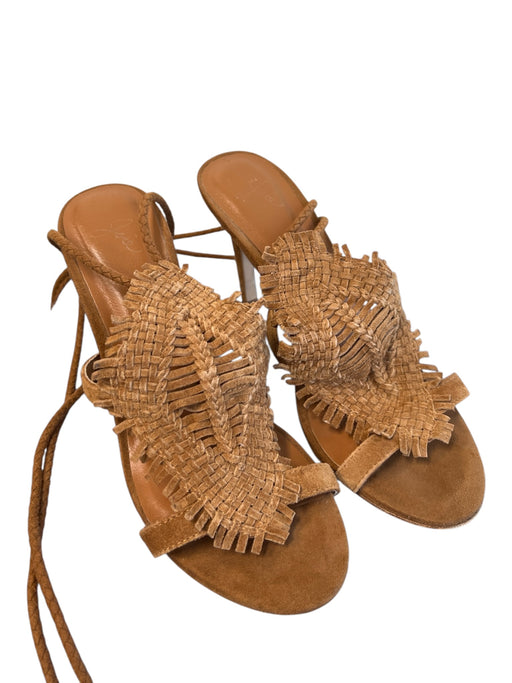 Joie Shoe Size 36.5 Camel Leather Suede Woven Detail Tie Ankle High Heel Shoes Camel / 36.5