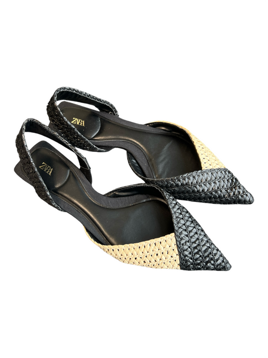 Zara Shoe Size 36 Black Woven Slingbacks Pointed Toe Square Heel Shoes Black / 36