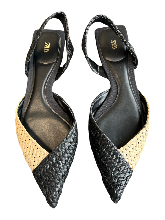 Zara Shoe Size 36 Black Woven Slingbacks Pointed Toe Square Heel Shoes Black / 36