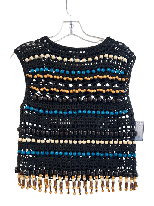 Topshop Size S Black No Fabric Tag Knit Beaded Tassle Detail Sleeveless Top Black / S