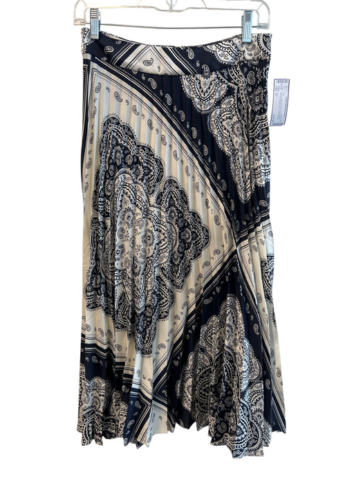 Mango Size M Navy & white No Fabric Tag Pleated Side Zip Paisley Maxi Skirt Navy & white / M