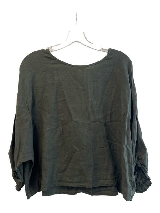 Velvet Size S Green Linen Round Neck 3/4 Sleeve Keyhole Back Top Green / S