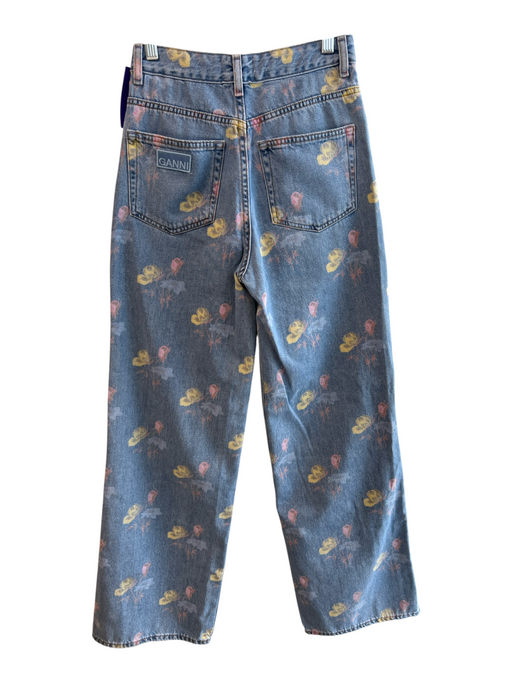 Ganni Size 26 Light Wash Cotton High Rise Butterflies Wide Leg 5 Pocket Jeans Light Wash / 26
