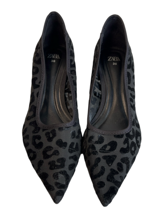 Zara Shoe Size 36 Black Mesh Kitten Heel Pointed Toe Animal Print Textured Shoes Black / 36