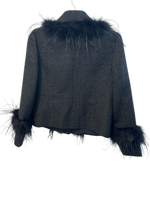 Halogen Size XS Black Polyester Feather Detail Metallic Thread Boxy Fit Jacket Black / XS