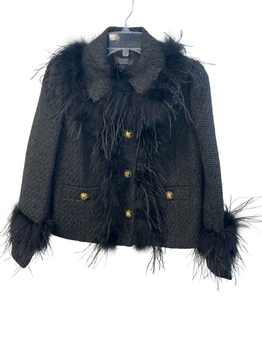 Halogen Size XS Black Polyester Feather Detail Metallic Thread Boxy Fit Jacket Black / XS