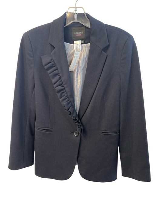 Helene Size XS Navy Polyester Blend 1 Button Ruffle Detail Slit Pocket Blazer Navy / XS