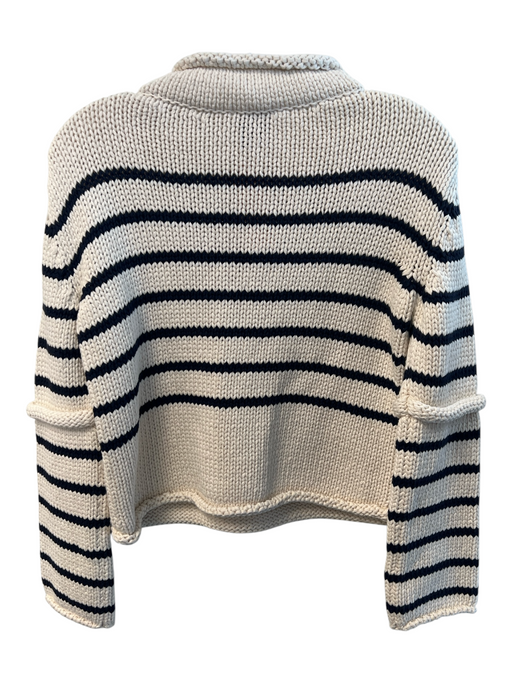 G. Size XS Cream & Black Cotton Chunky Knit Stripes Rolled Neck Sweater Cream & Black / XS