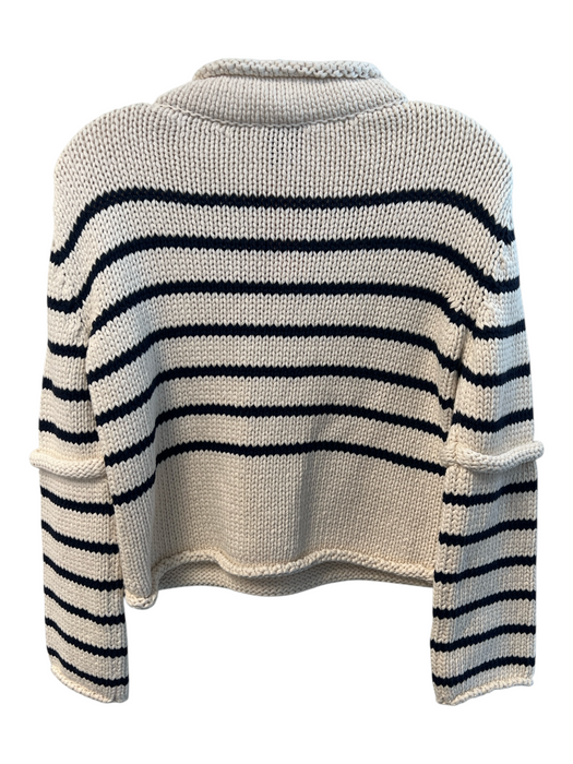 G. Size XS Cream & Black Cotton Chunky Knit Stripes Rolled Neck Sweater Cream & Black / XS