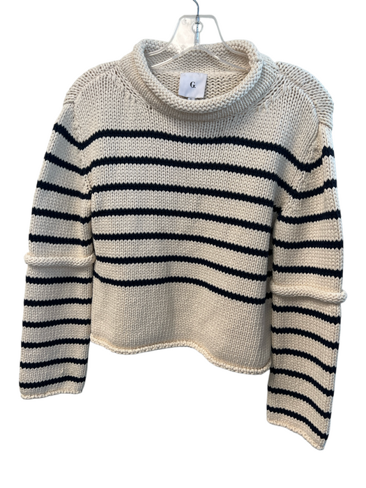 G. Size XS Cream & Black Cotton Chunky Knit Stripes Rolled Neck Sweater Cream & Black / XS