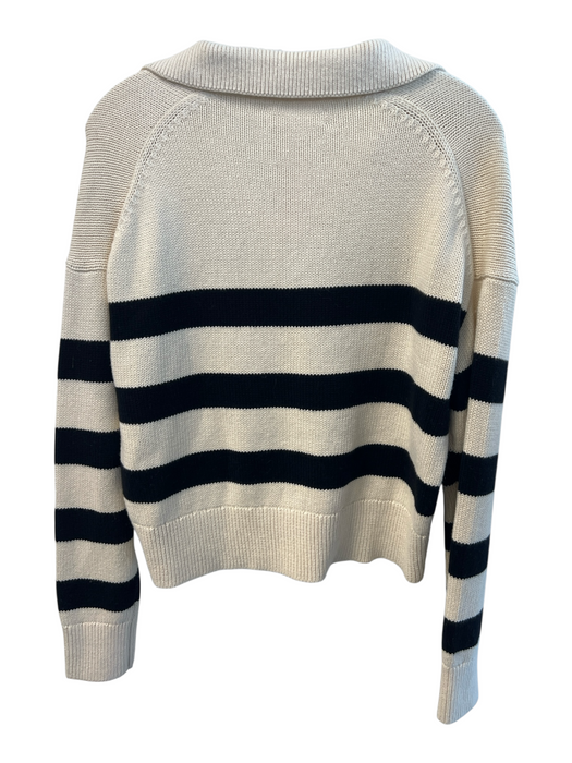 Velvet Size XS Cream & Black Cotton Wide Stripes V Neck Collared Sweater Cream & Black / XS
