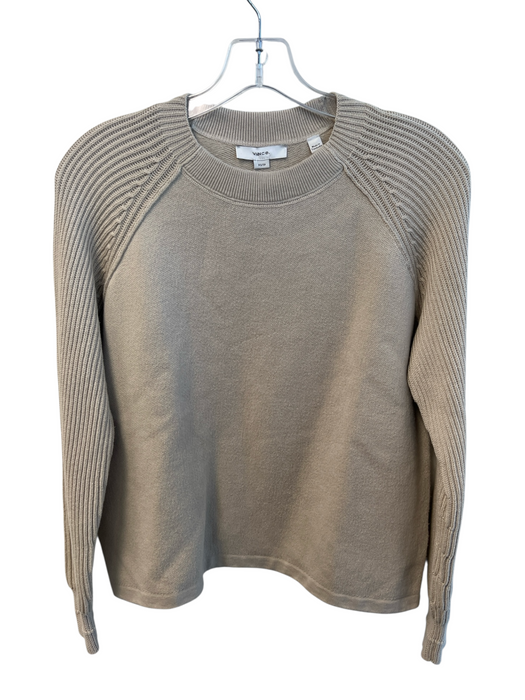 Vince Size XS Beige Cotton Crew Neck Long Sleeve Ribbed Detail Pull Over Sweater Beige / XS
