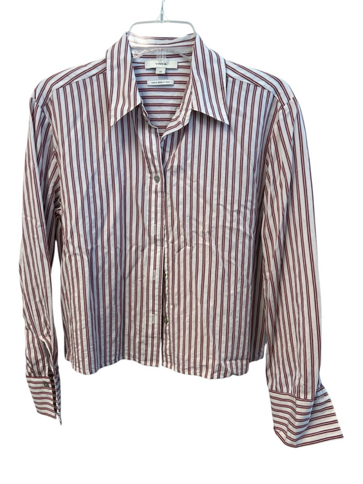 Vince Size S/P White & Raspberry No Fabric Tag Striped Button Down Collared Top White & Raspberry / S/P