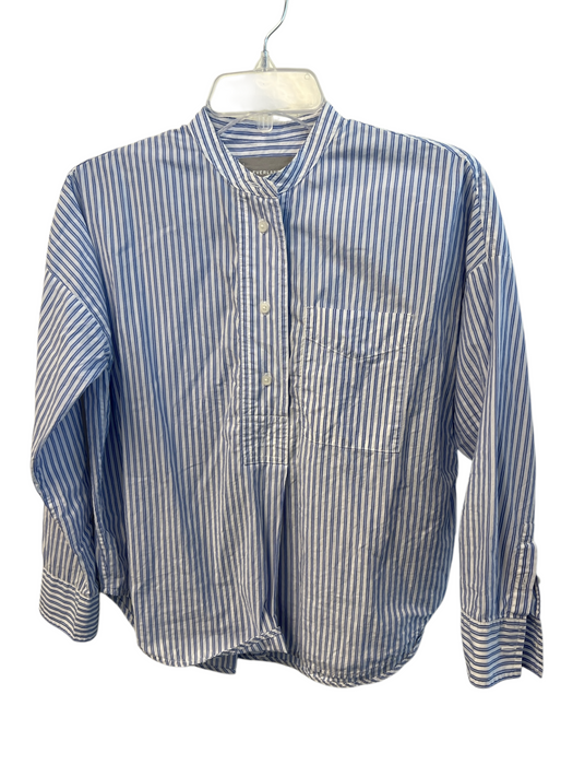 Everlane Size 00 Blue & White Cotton Striped Long Sleeve Half Button Top Blue & White / 00