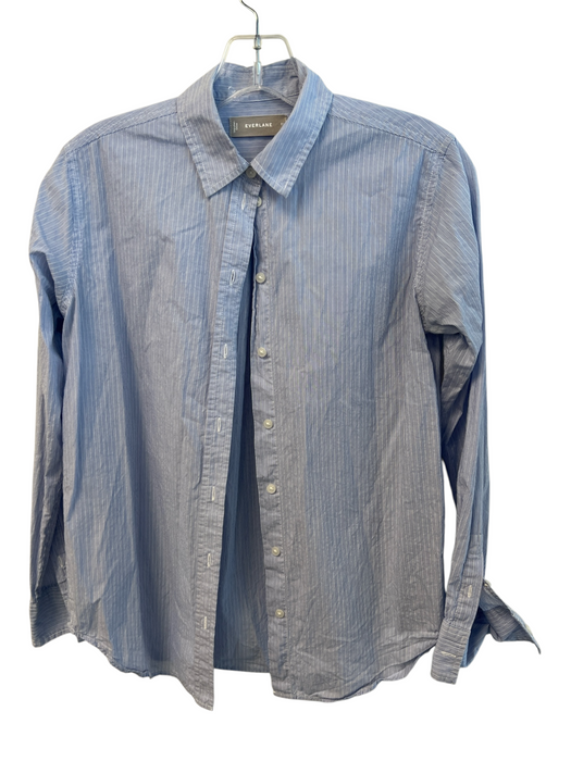 Everlane Size 00 Blue & White Cotton Slight Stripes Long Sleeve Button Down Top Blue & White / 00