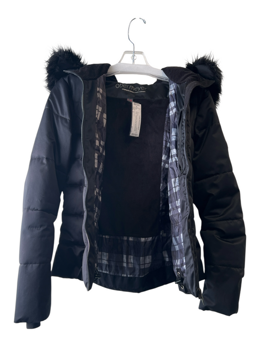 Obermyer Size 4 Black Polyester Faux Fur Detachable Collar Hood Front Zip Jacket Black / 4
