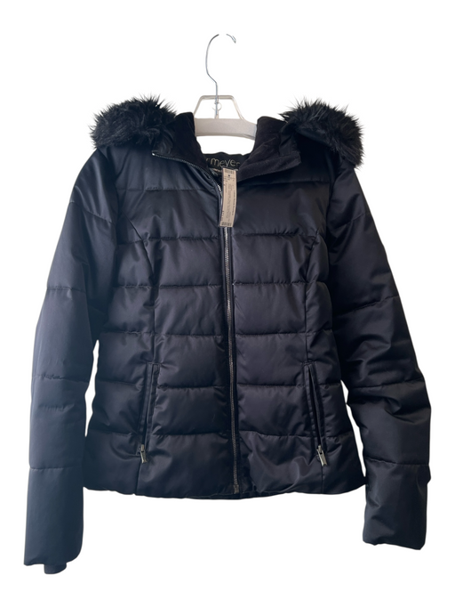 Obermyer Size 4 Black Polyester Faux Fur Detachable Collar Hood Front Zip Jacket Black / 4