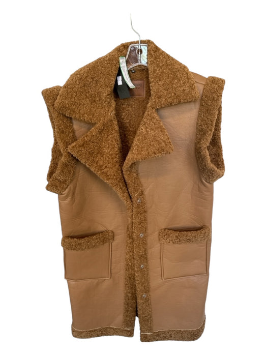 BlankNYC Size S Brown Vegan Leather Faux Shearling Full Length Vest Brown / S