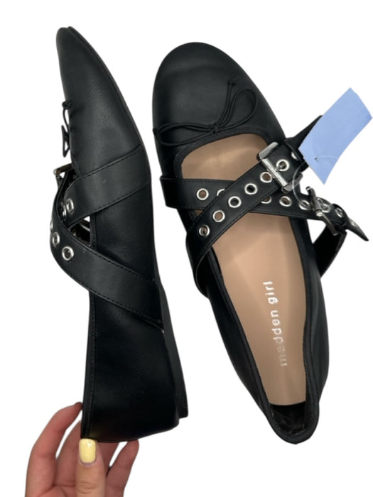 Madden Girl Shoe Size 9 Black & Silver Vegan Leather Buckles Bow Flats Black & Silver / 9