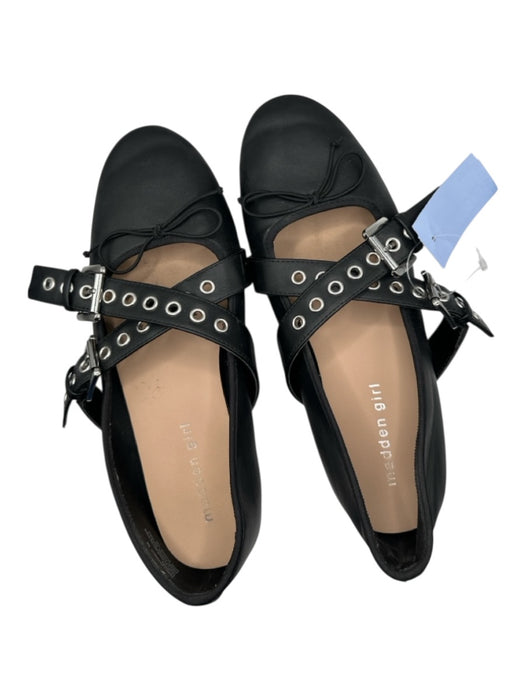 Madden Girl Shoe Size 9 Black & Silver Vegan Leather Buckles Bow Flats Black & Silver / 9