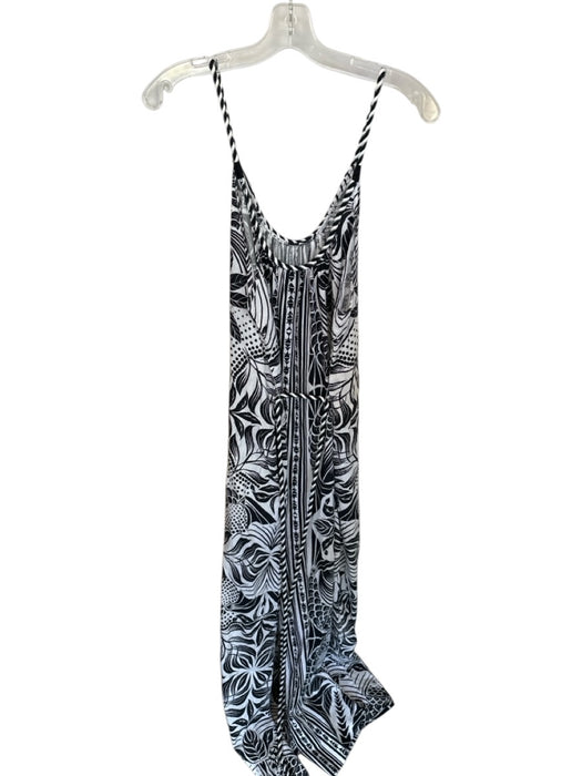 Farm Rio Size L White & Black Cotton Rope Strap Leaves Wide Leg Jumper White & Black / L