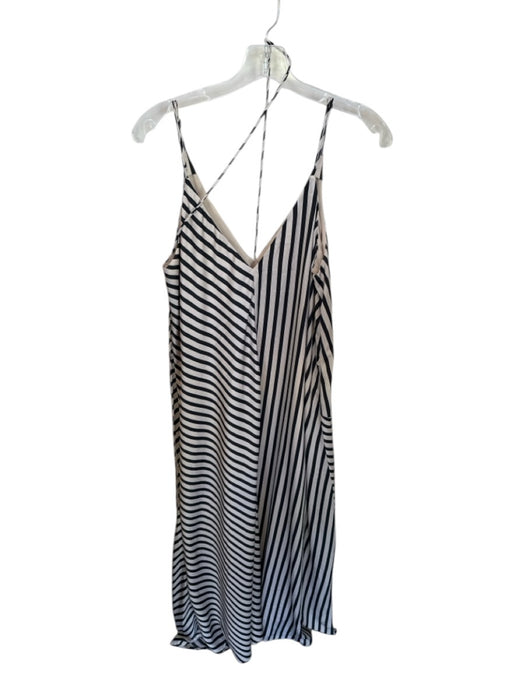 Banana Republic Size L Cream & Black Polyester Spaghetti Strap Striped Dress Cream & Black / L