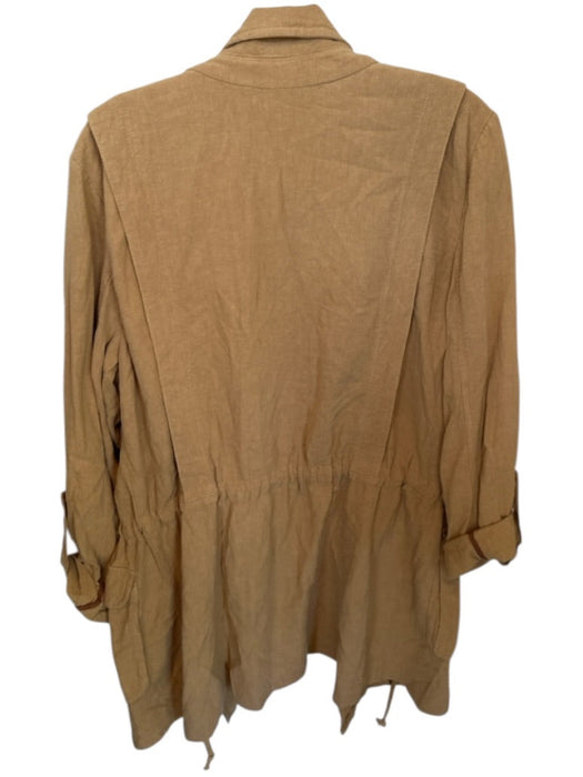 Free People Size XL Tan Linen Blend Drawstring Waist Button Close Long Jacket Tan / XL