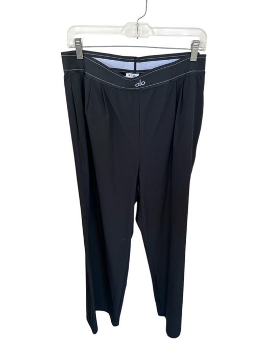 Alo Size L Black & White Polyester Blend Waist Band Wide Leg Athletic Pants Black & White / L