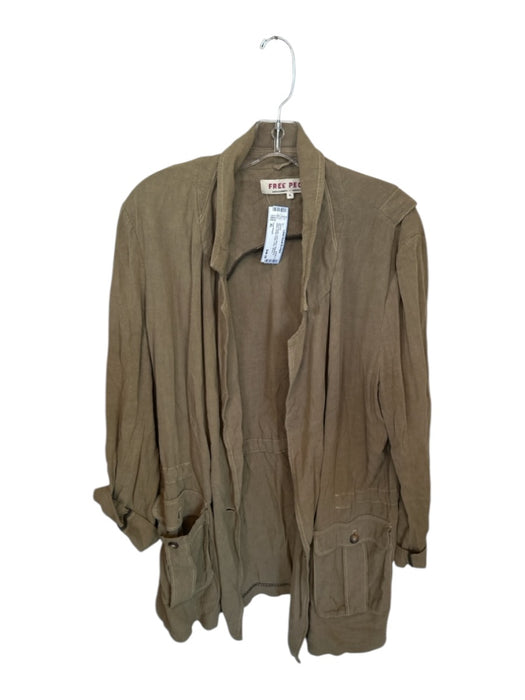 Free People Size XL Olive Green Linen Blend Drawstring Waist Button Close Jacket Olive Green / XL